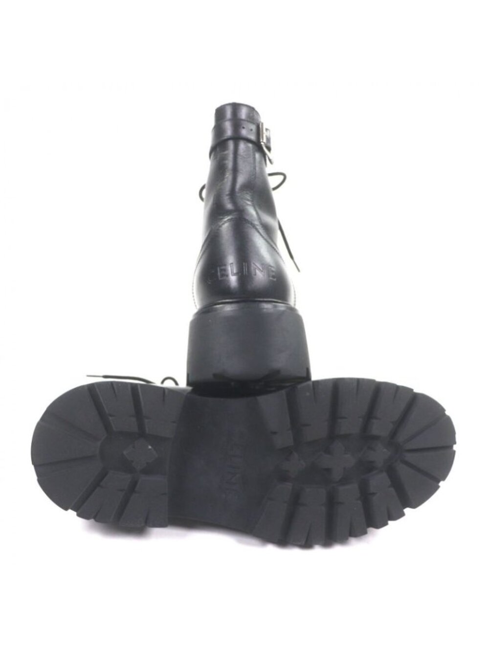 Celine Bulky Leather Hedi Slimane Era Logo Studs Lace Up Short Boots Black 42 - Picture 5 of 10